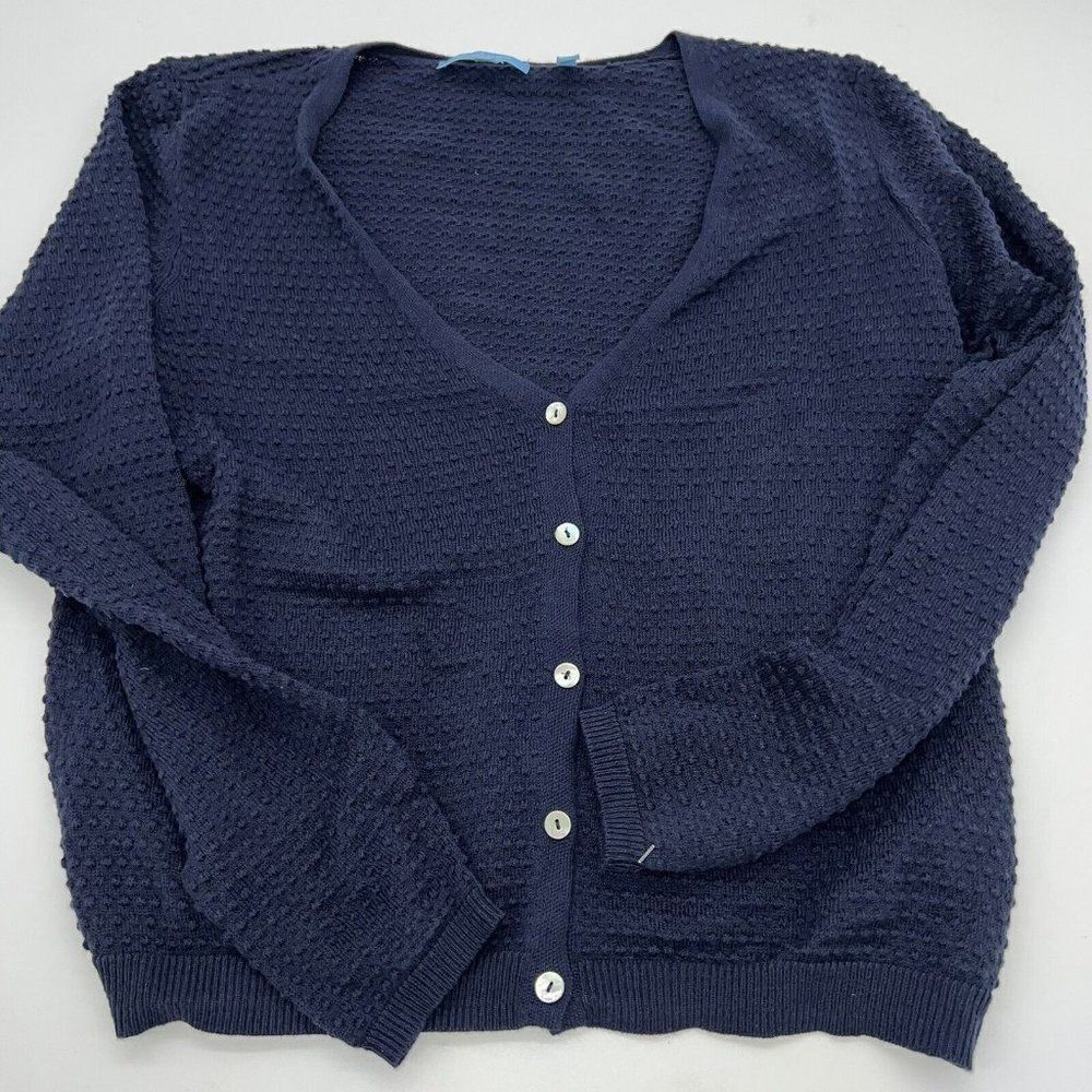 Draper James Navy Textured Crewneck Cardigan Sweater Small
